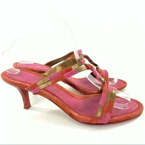 Nine West keepntouchr heels 7.5 pink burnt orange suede t-strap vintage Y2k